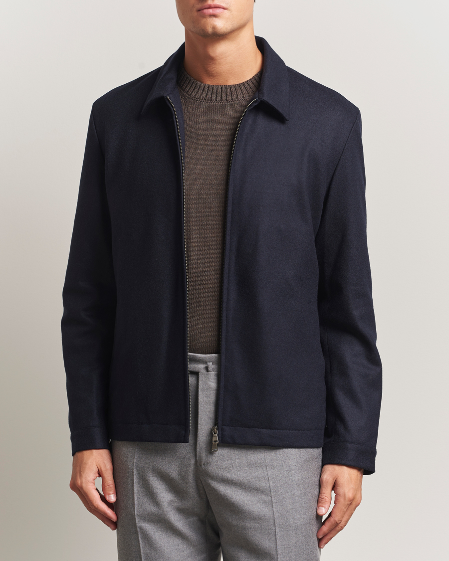 Men | Coats & Jackets | Sunspel | Boiled Wool Jersey Jacket Navy