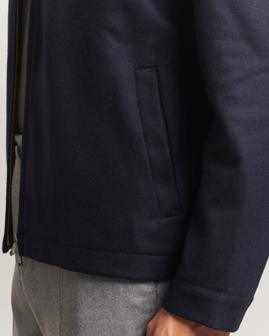 Men | Coats & Jackets | Sunspel | Boiled Wool Jersey Jacket Navy