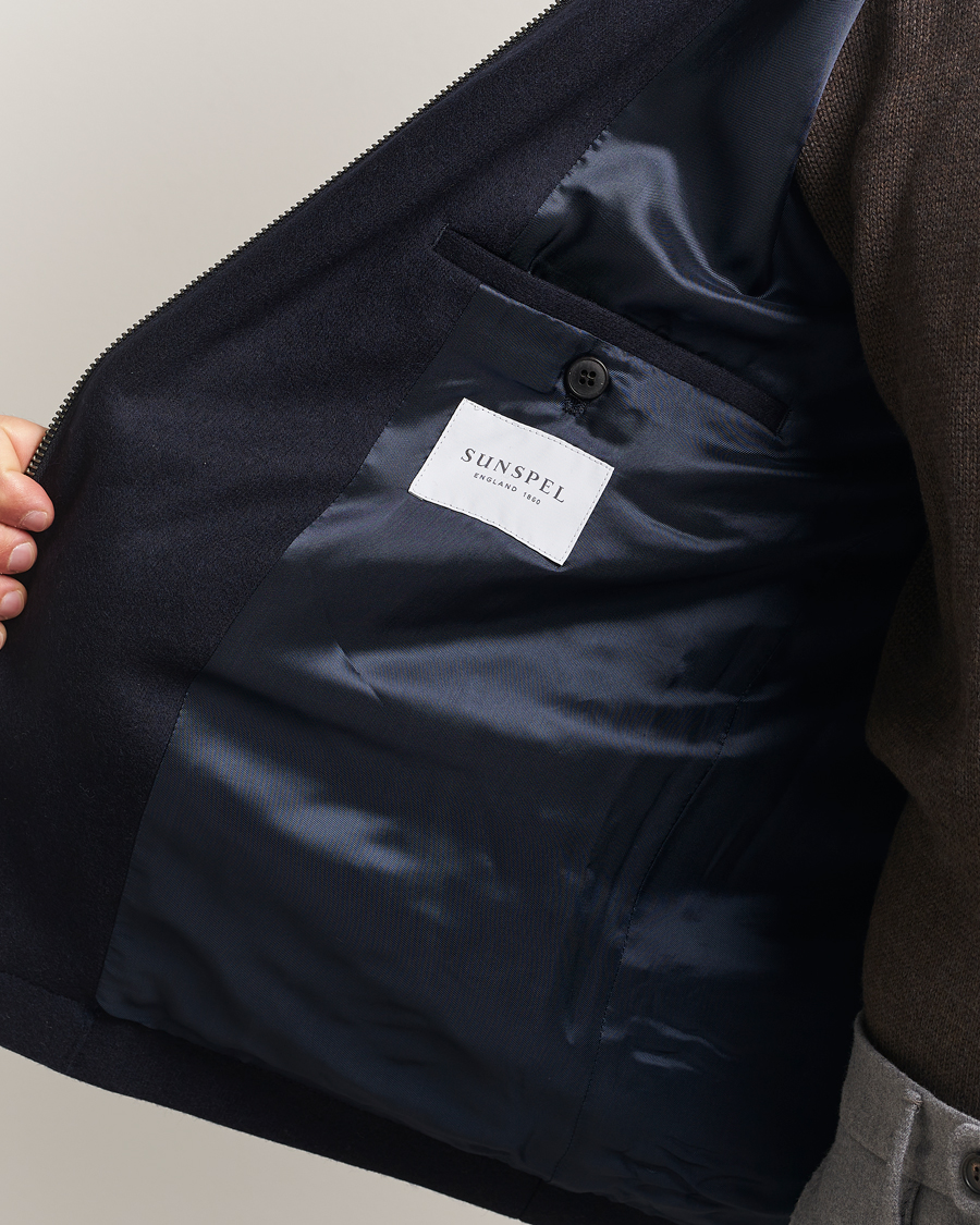 Men | Coats & Jackets | Sunspel | Boiled Wool Jersey Jacket Navy