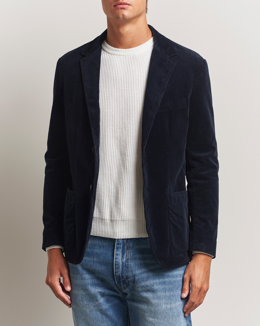 Men | Blazers | Sunspel | Relaxed Corduroy Blazer Navy