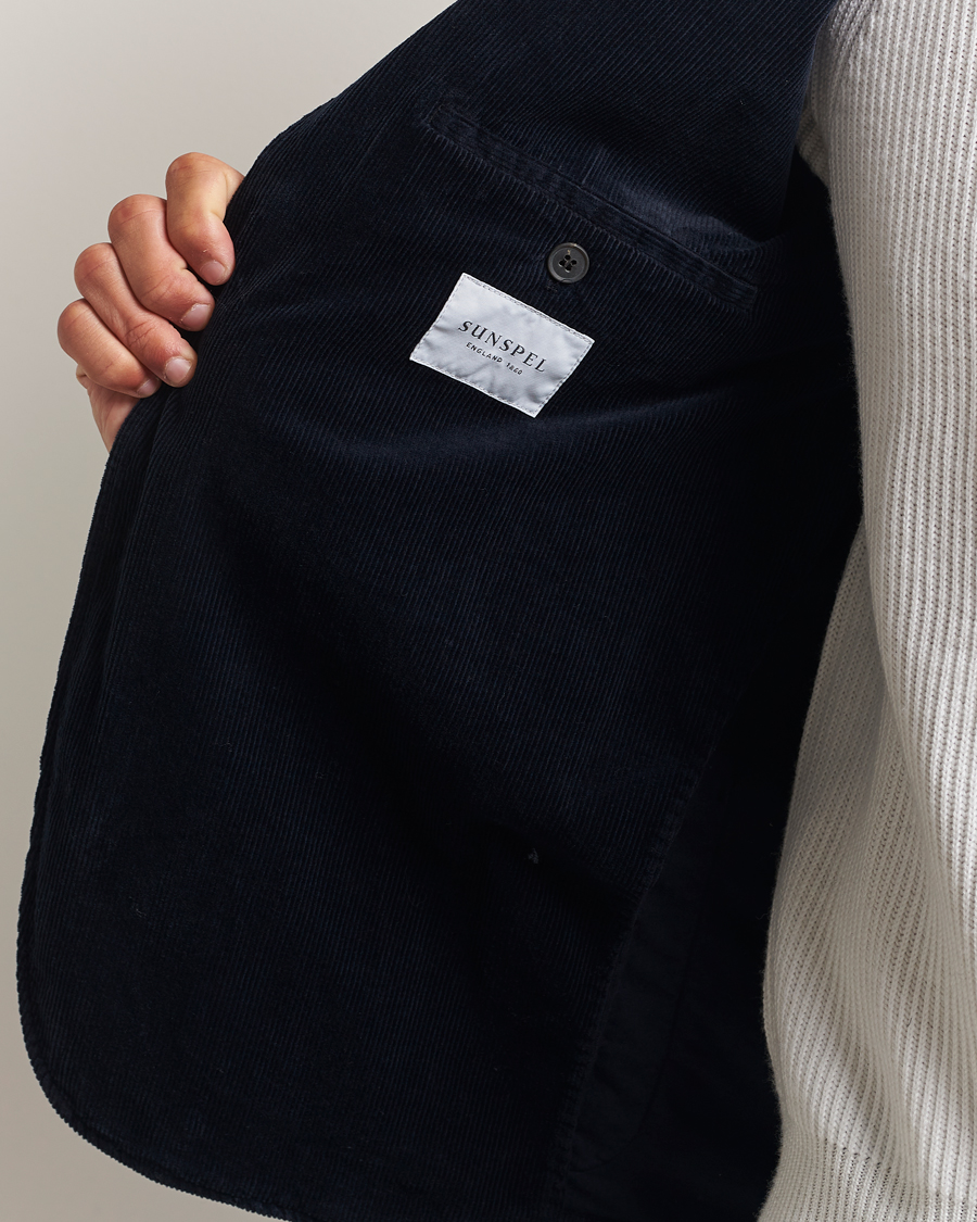 Men | Blazers | Sunspel | Relaxed Corduroy Blazer Navy