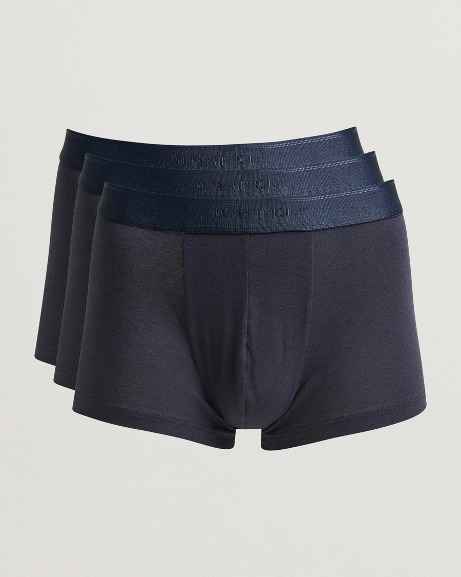 Men | Underwear & Socks | Sunspel | 3-Pack Cotton Stretch Trunk Navy