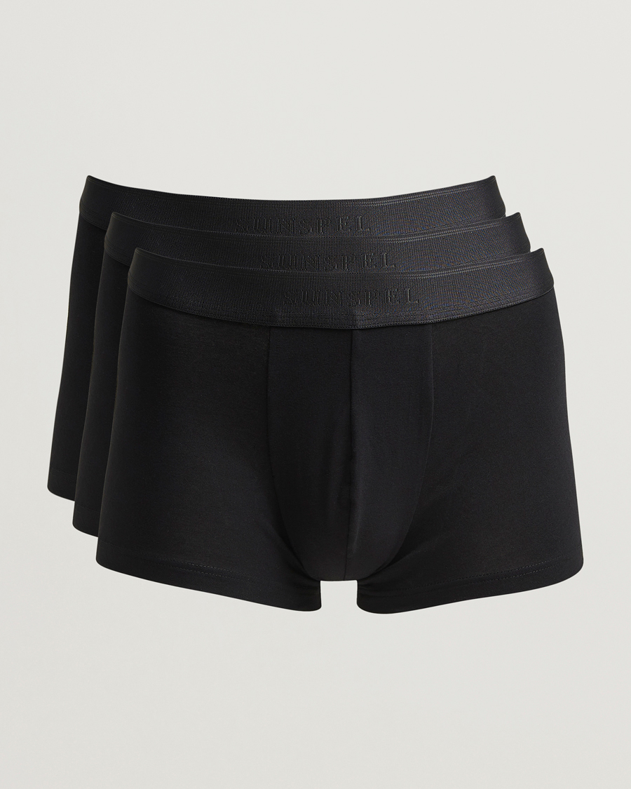 Men | Underwear & Socks | Sunspel | 3-Pack Cotton Stretch Trunk Black