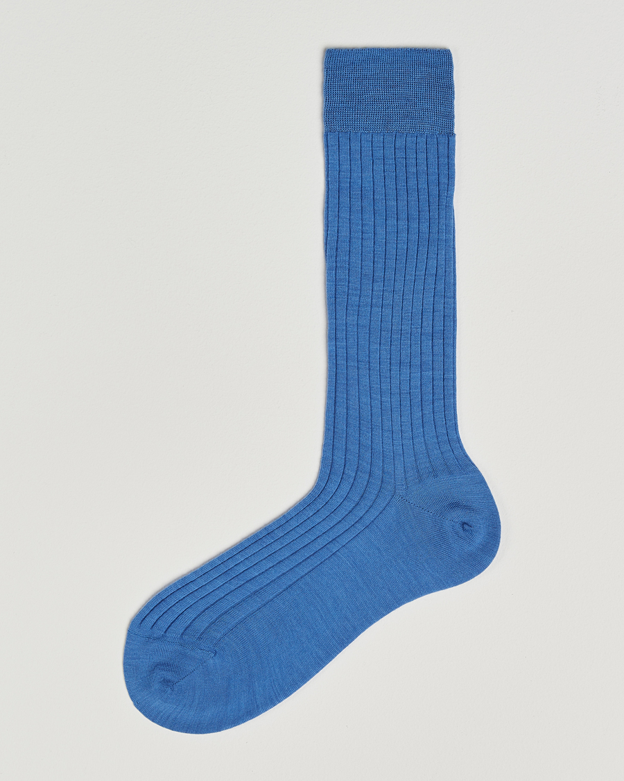 Men | Underwear & Socks | Bresciani | Wool/Nylon Ribbed Short Socks Light Blue