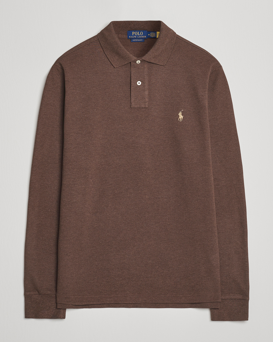 Men | Polo Shirts | Polo Ralph Lauren | Custom Slim Fit Long Sleeve Polo Nutmeg Brown Heather