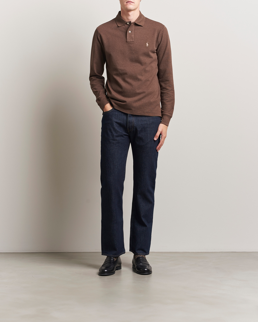 Men | Polo Shirts | Polo Ralph Lauren | Custom Slim Fit Long Sleeve Polo Nutmeg Brown Heather