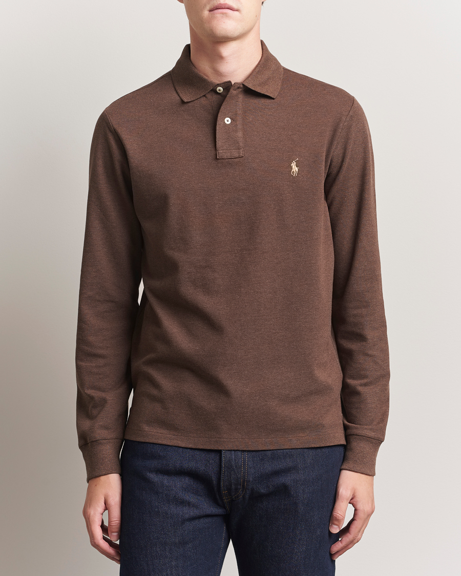 Men | Polo Shirts | Polo Ralph Lauren | Custom Slim Fit Long Sleeve Polo Nutmeg Brown Heather