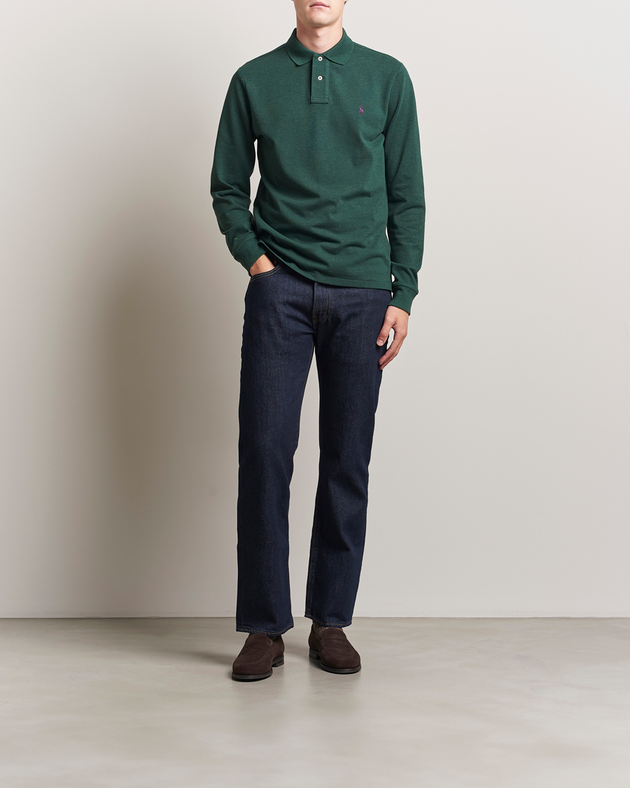 Men | Polo Shirts | Polo Ralph Lauren | Custom Slim Fit Long Sleeve Polo Scotch Pine Heather