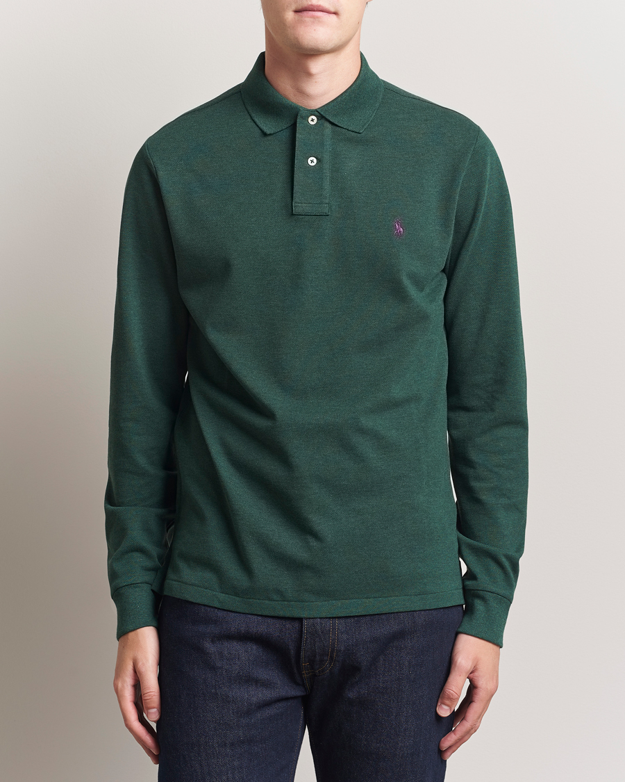 Men | Polo Shirts | Polo Ralph Lauren | Custom Slim Fit Long Sleeve Polo Scotch Pine Heather
