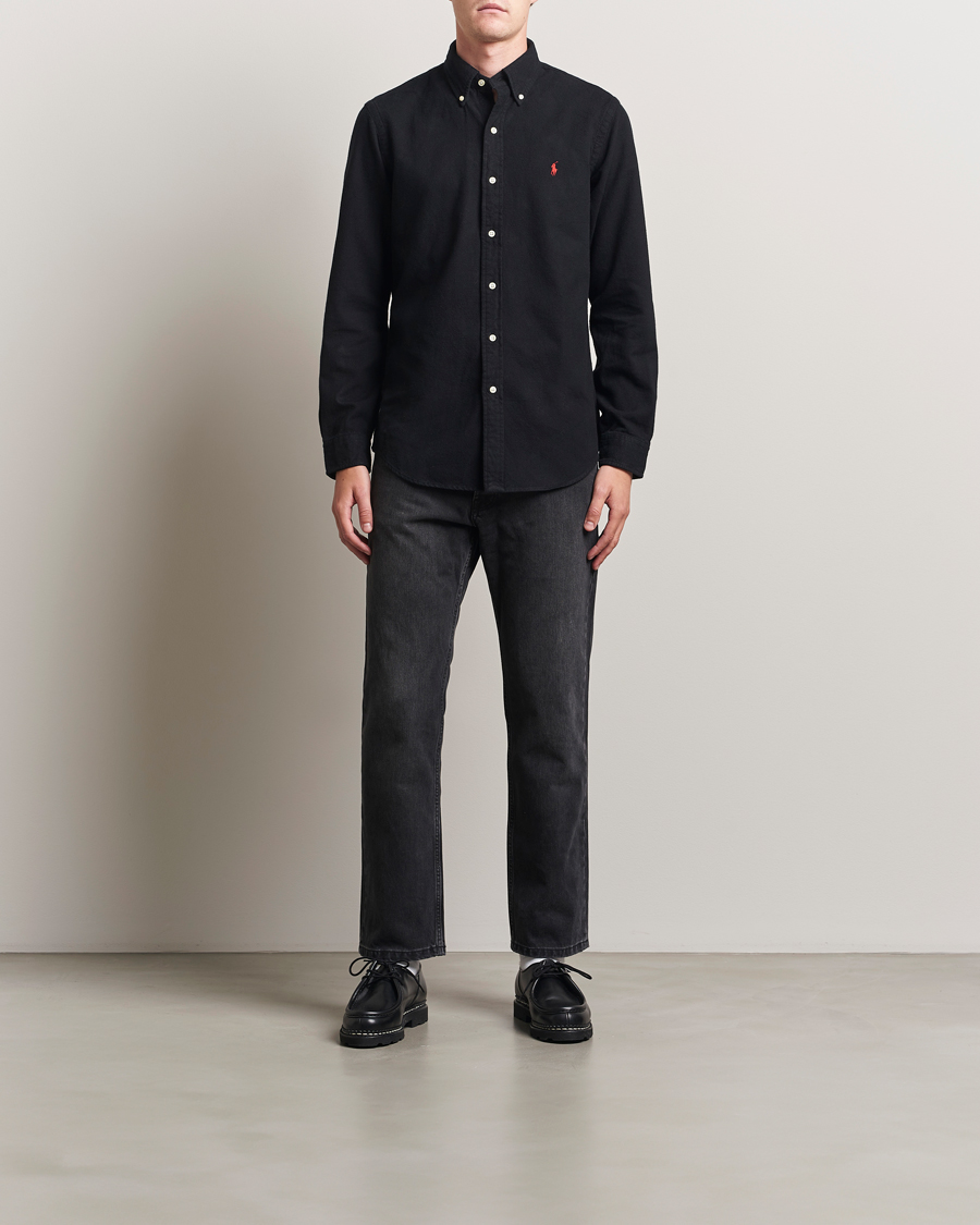 Men | Shirts | Polo Ralph Lauren | Custom Fit Brushed Flannel Shirt Polo Black