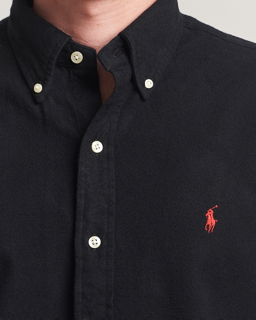 Men | Shirts | Polo Ralph Lauren | Custom Fit Brushed Flannel Shirt Polo Black