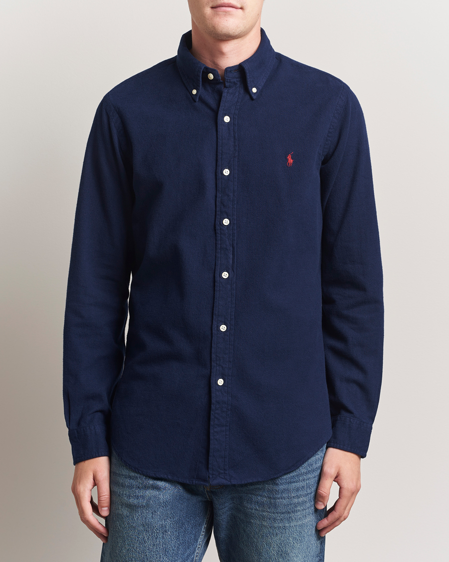 Men | Shirts | Polo Ralph Lauren | Custom Fit Brushed Flannel Shirt Newport Navy