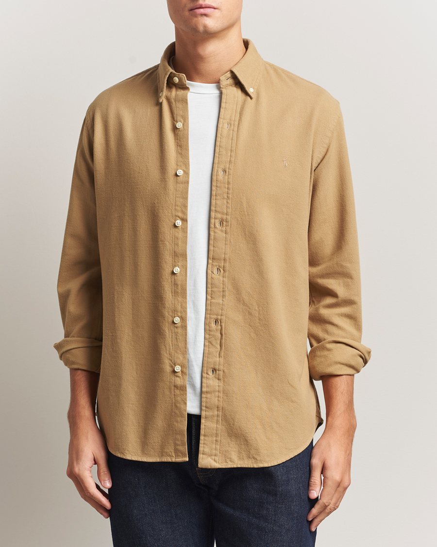 Men | Shirts | Polo Ralph Lauren | Custom Fit Brushed Flannel Shirt RL Khaki