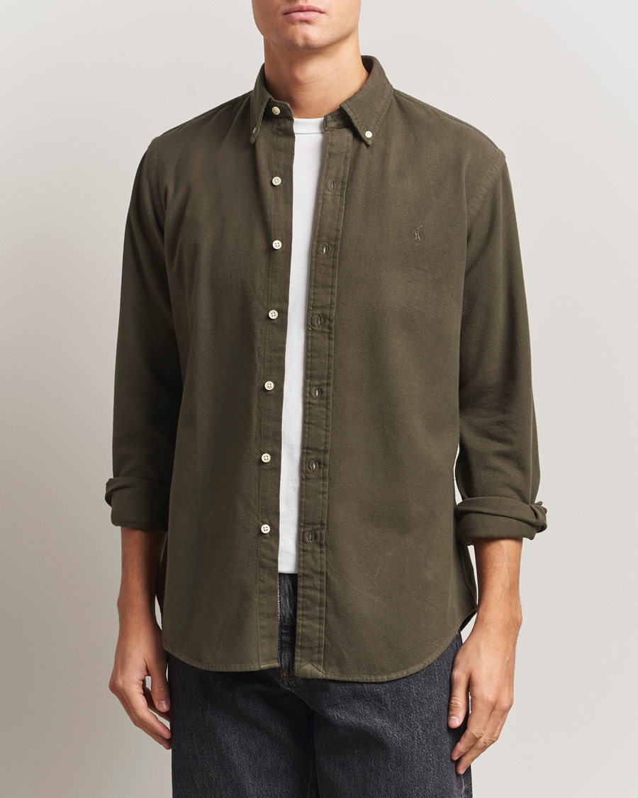 Men | Shirts | Polo Ralph Lauren | Custom Fit Brushed Flannel Shirt Ranger Green