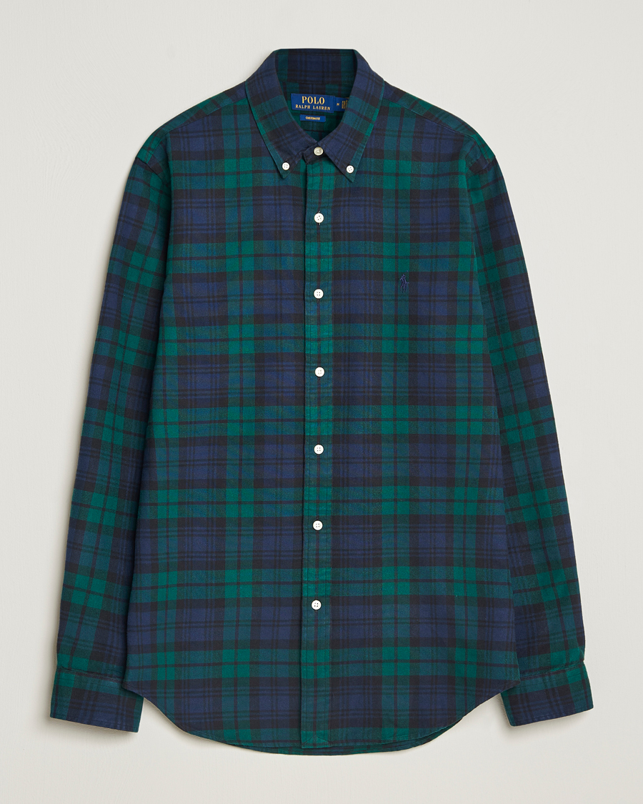 Men | Shirts | Polo Ralph Lauren | Custom Fit Brushed Flannel Checked Shirt Navy/Green