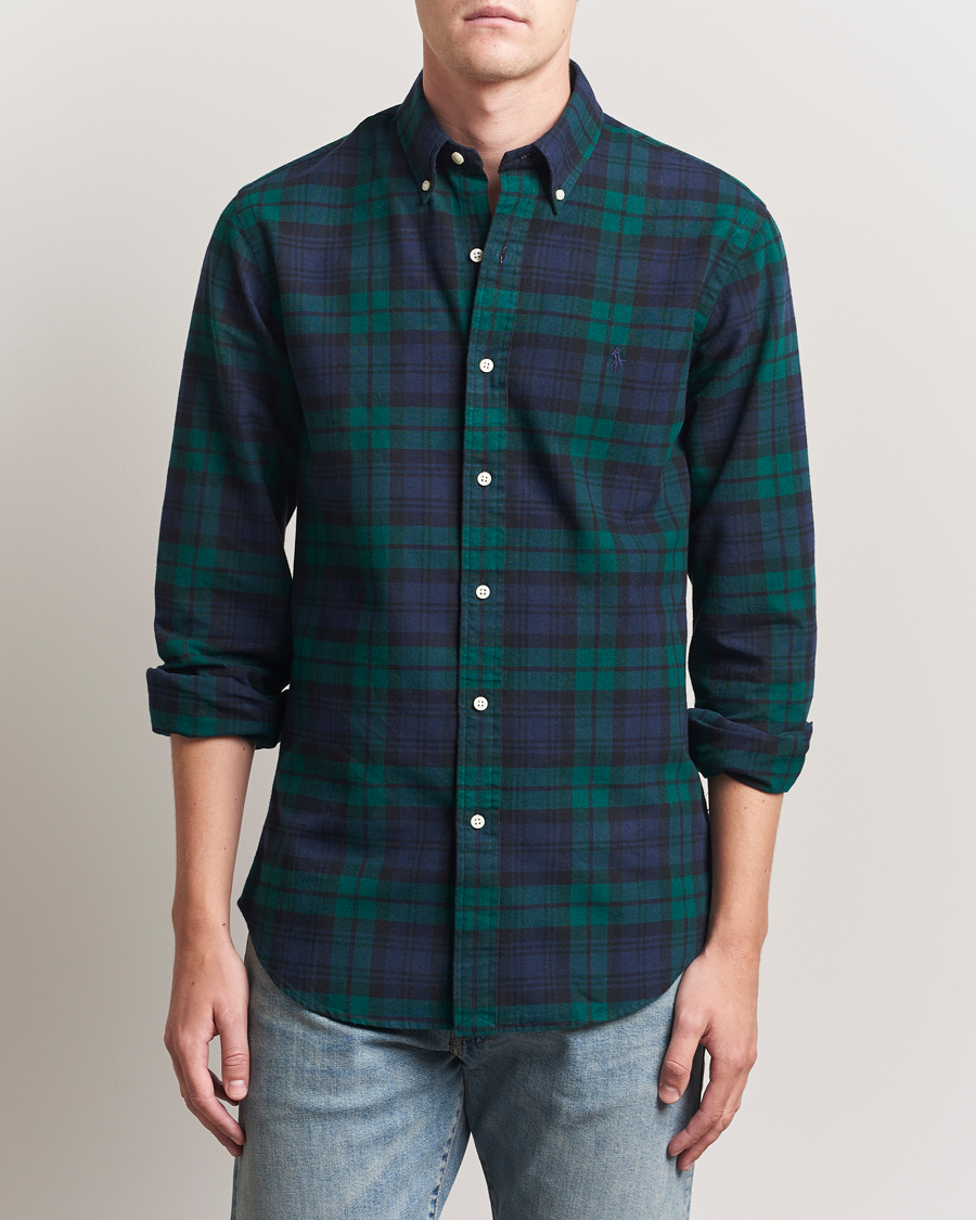 Men | Shirts | Polo Ralph Lauren | Custom Fit Brushed Flannel Checked Shirt Navy/Green