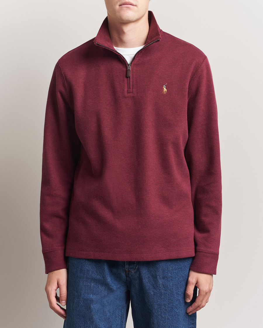 Men | Sweaters & Knitwear | Polo Ralph Lauren | Double Knit Jaquard Half Zip Sweater Wine Heather