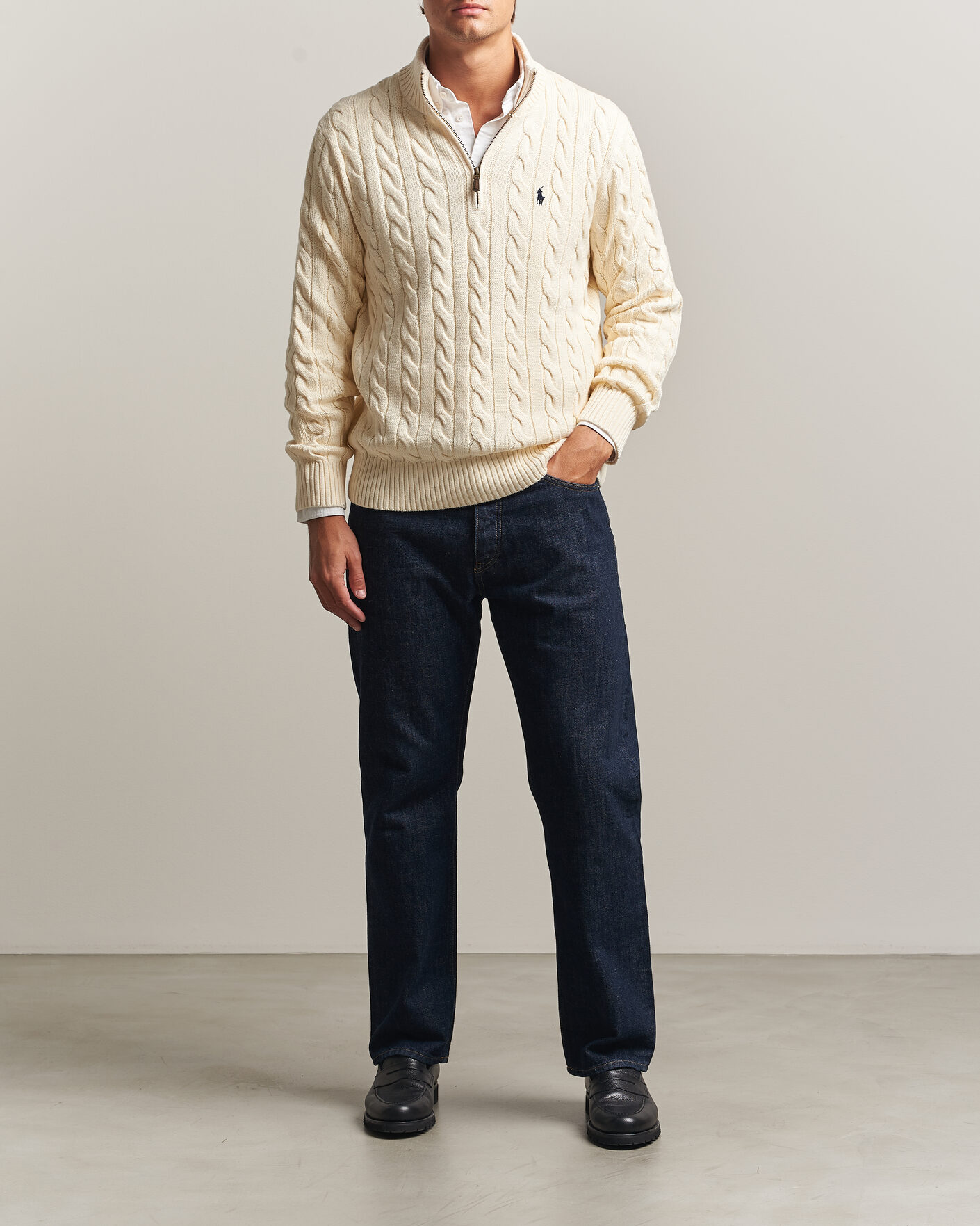 Men | Sweaters & Knitwear | Polo Ralph Lauren | Cotton Cable Half Zip Andover Cream