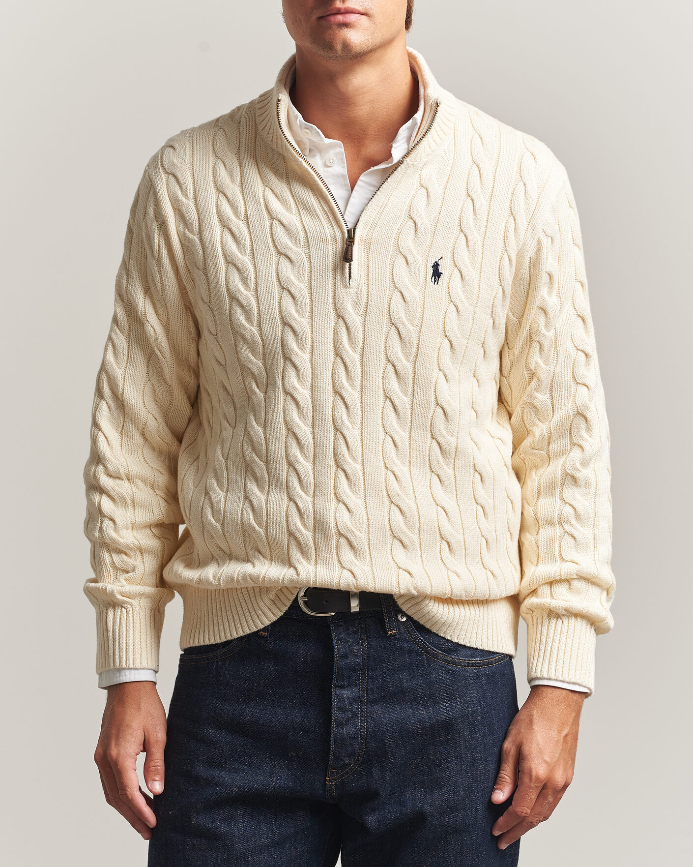 Men | Sweaters & Knitwear | Polo Ralph Lauren | Cotton Cable Half Zip Andover Cream
