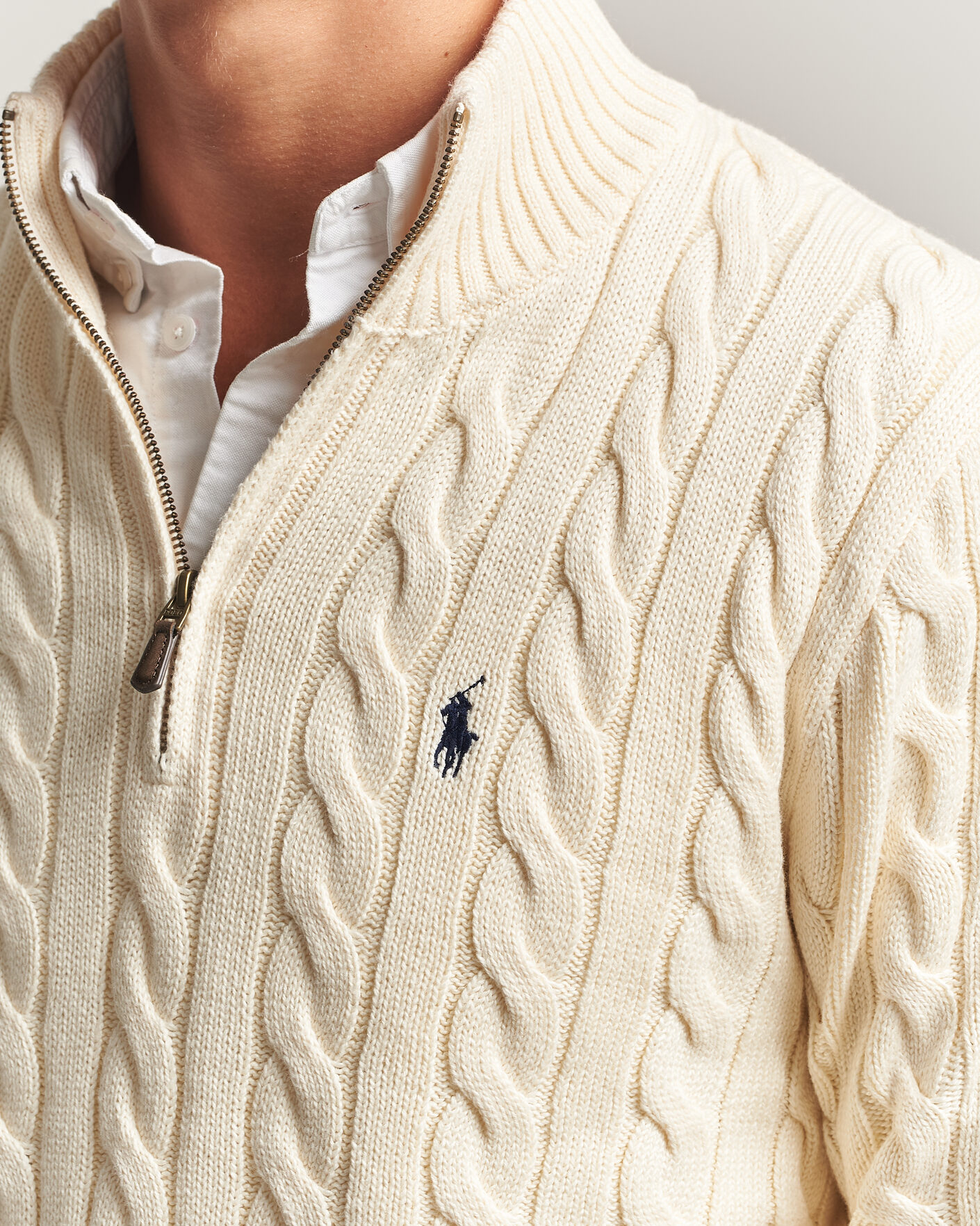 Men | Sweaters & Knitwear | Polo Ralph Lauren | Cotton Cable Half Zip Andover Cream