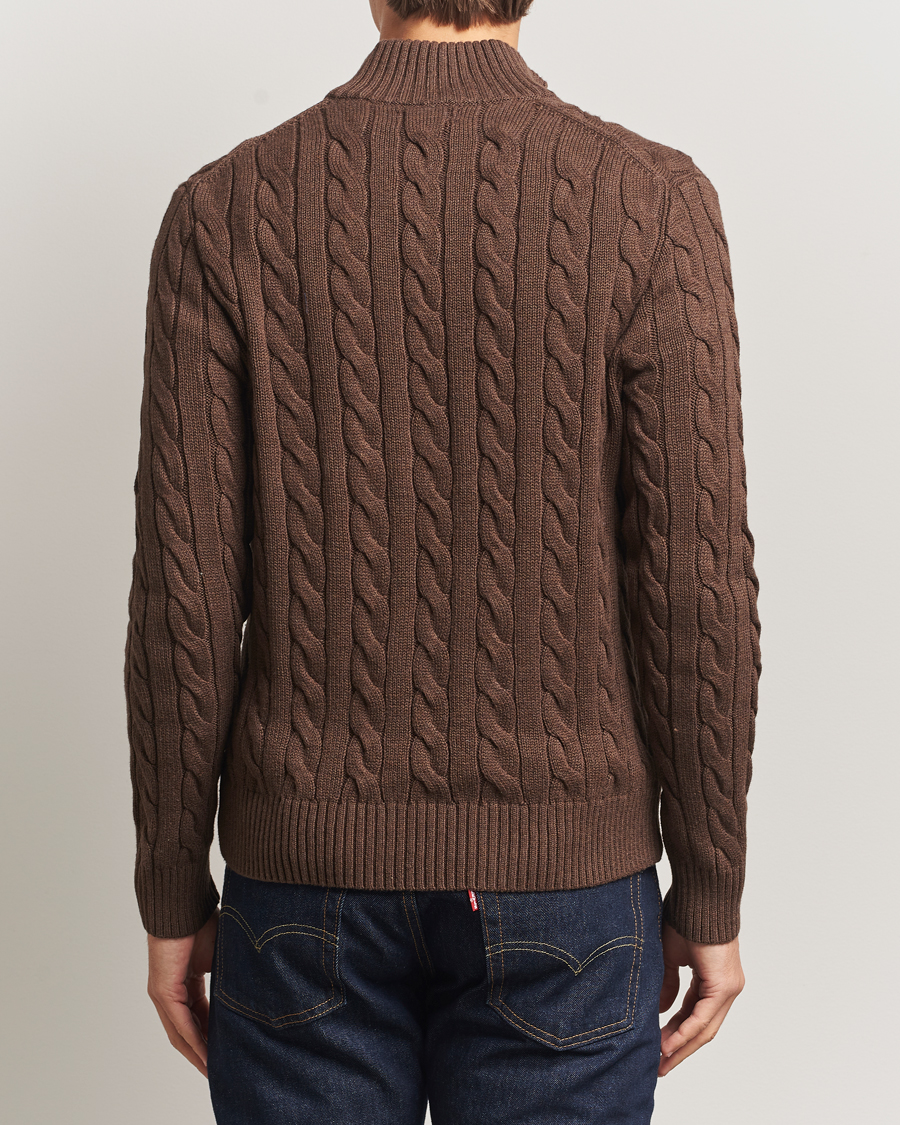 Men | Sweaters & Knitwear | Polo Ralph Lauren | Cotton Cable Half Zip Nutmeg Brown Heather