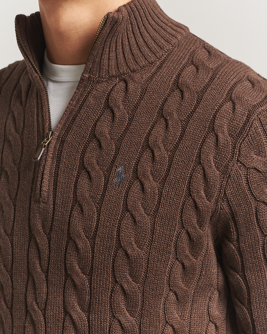 Men | Sweaters & Knitwear | Polo Ralph Lauren | Cotton Cable Half Zip Nutmeg Brown Heather