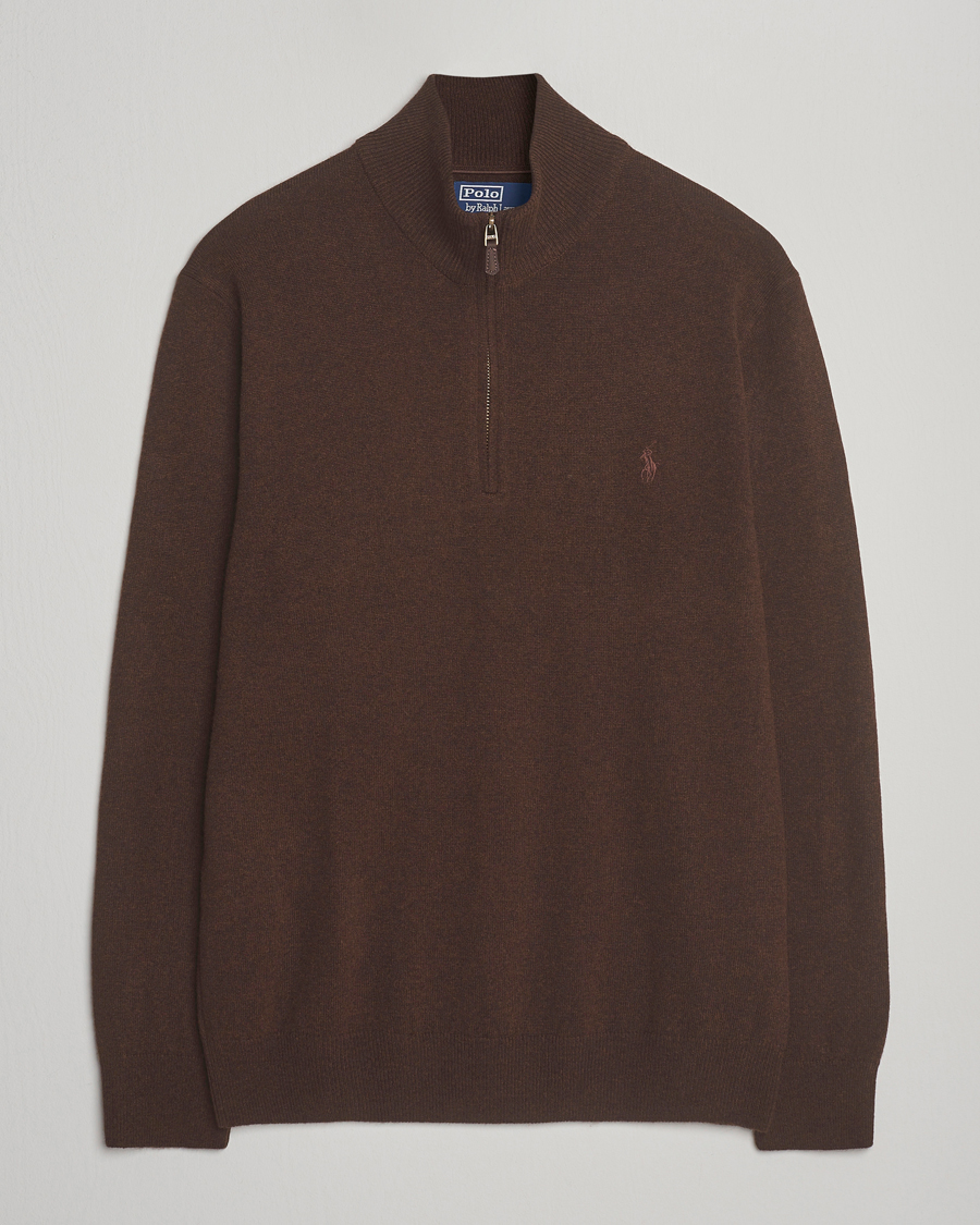 Men | Sweaters & Knitwear | Polo Ralph Lauren | Merino Half-Zip Sweater Cacao Brown Heather