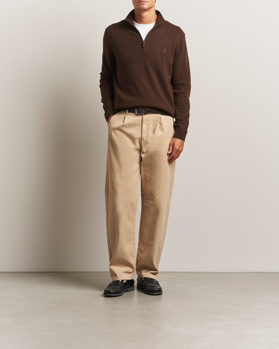 Men | Sweaters & Knitwear | Polo Ralph Lauren | Merino Half-Zip Sweater Cacao Brown Heather