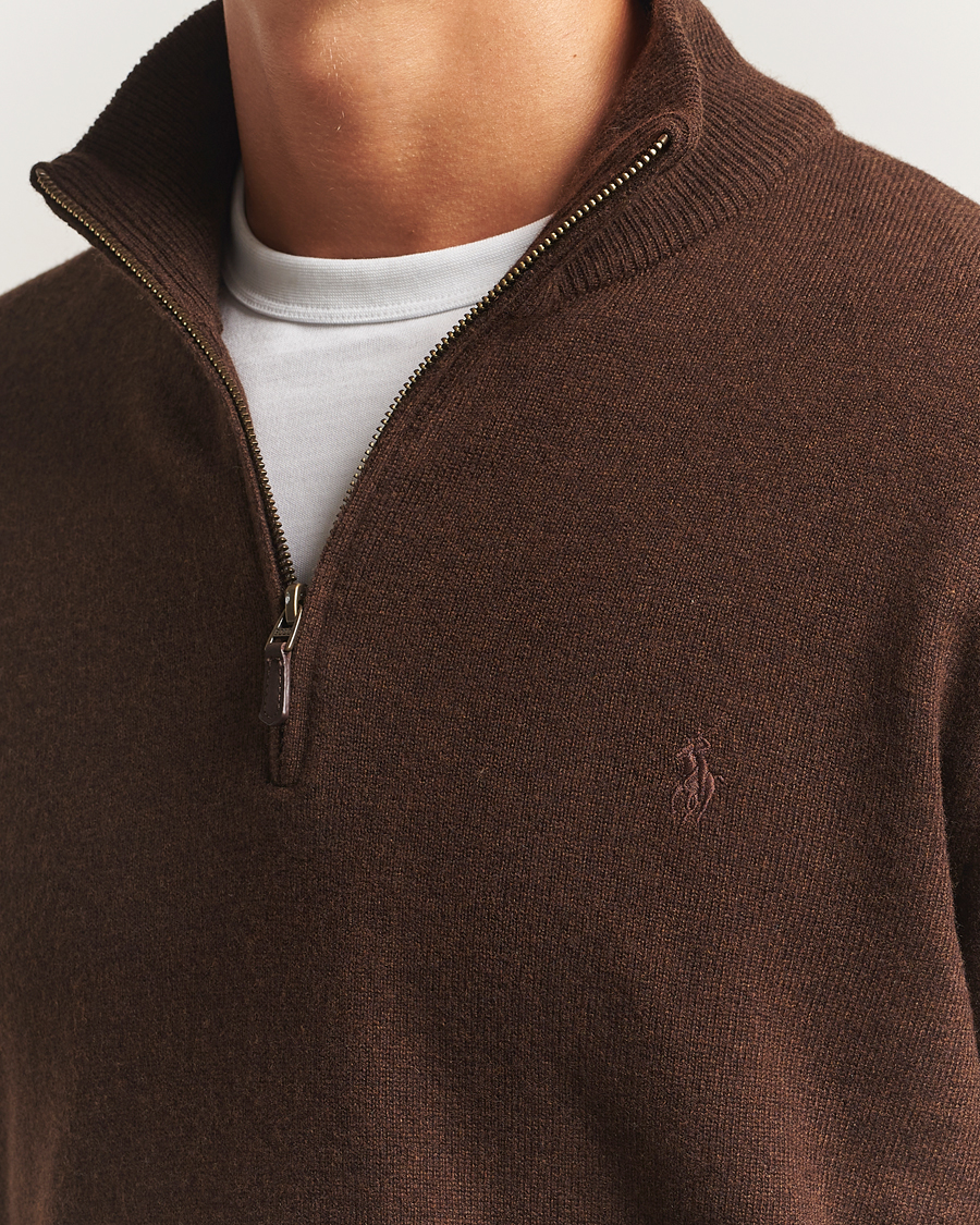 Men | Sweaters & Knitwear | Polo Ralph Lauren | Merino Half-Zip Sweater Cacao Brown Heather