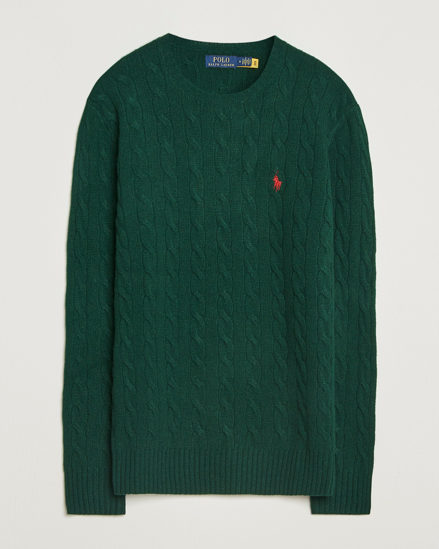 Men | Sweaters & Knitwear | Polo Ralph Lauren | Wool/Cashmere Cable Crew Neck Moss Agate