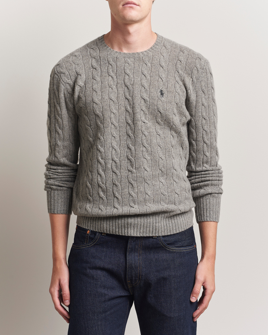 Men | Sweaters & Knitwear | Polo Ralph Lauren | Wool/Cashmere Cable Crew Neck Fawn Grey Heather