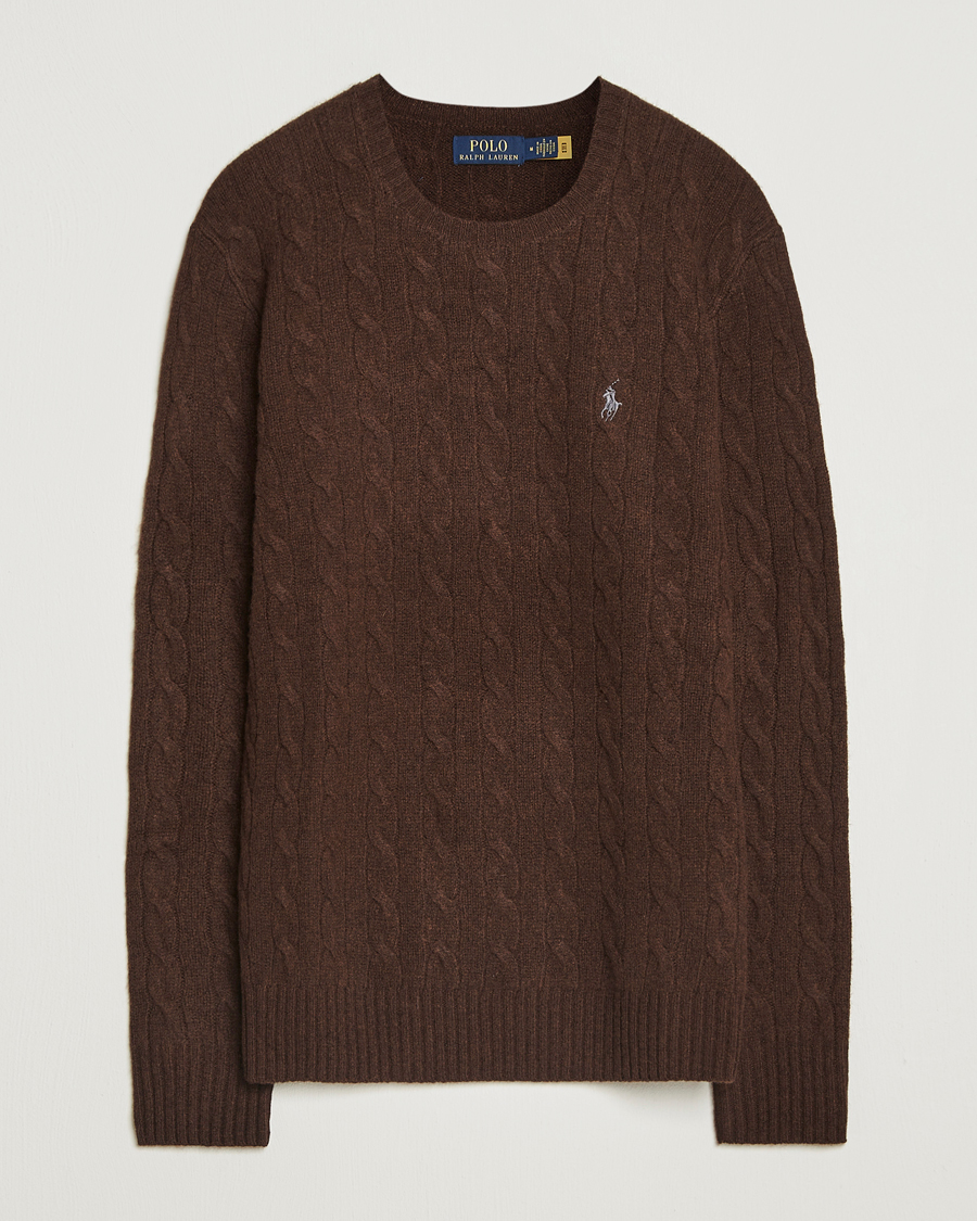 Men | Sweaters & Knitwear | Polo Ralph Lauren | Wool/Cashmere Cable Crew Neck Cacao Brown Heather