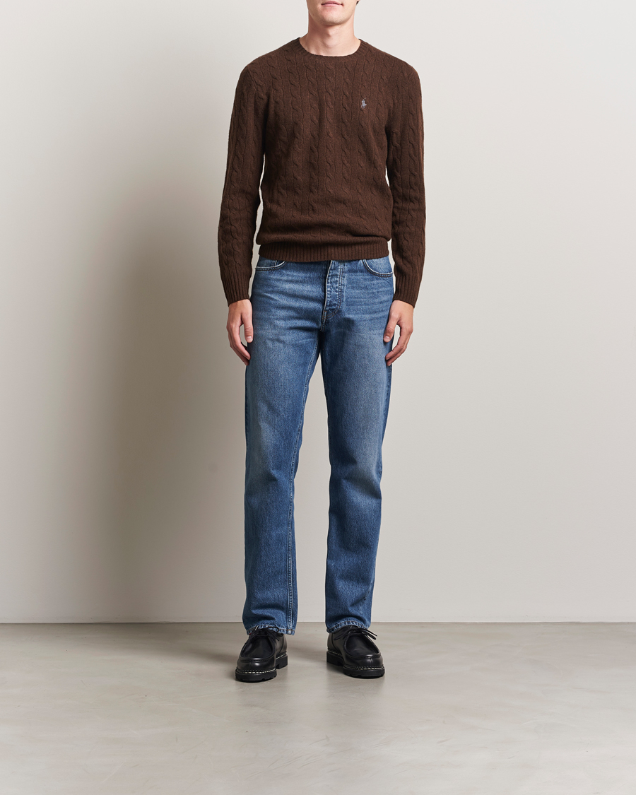 Men | Sweaters & Knitwear | Polo Ralph Lauren | Wool/Cashmere Cable Crew Neck Cacao Brown Heather
