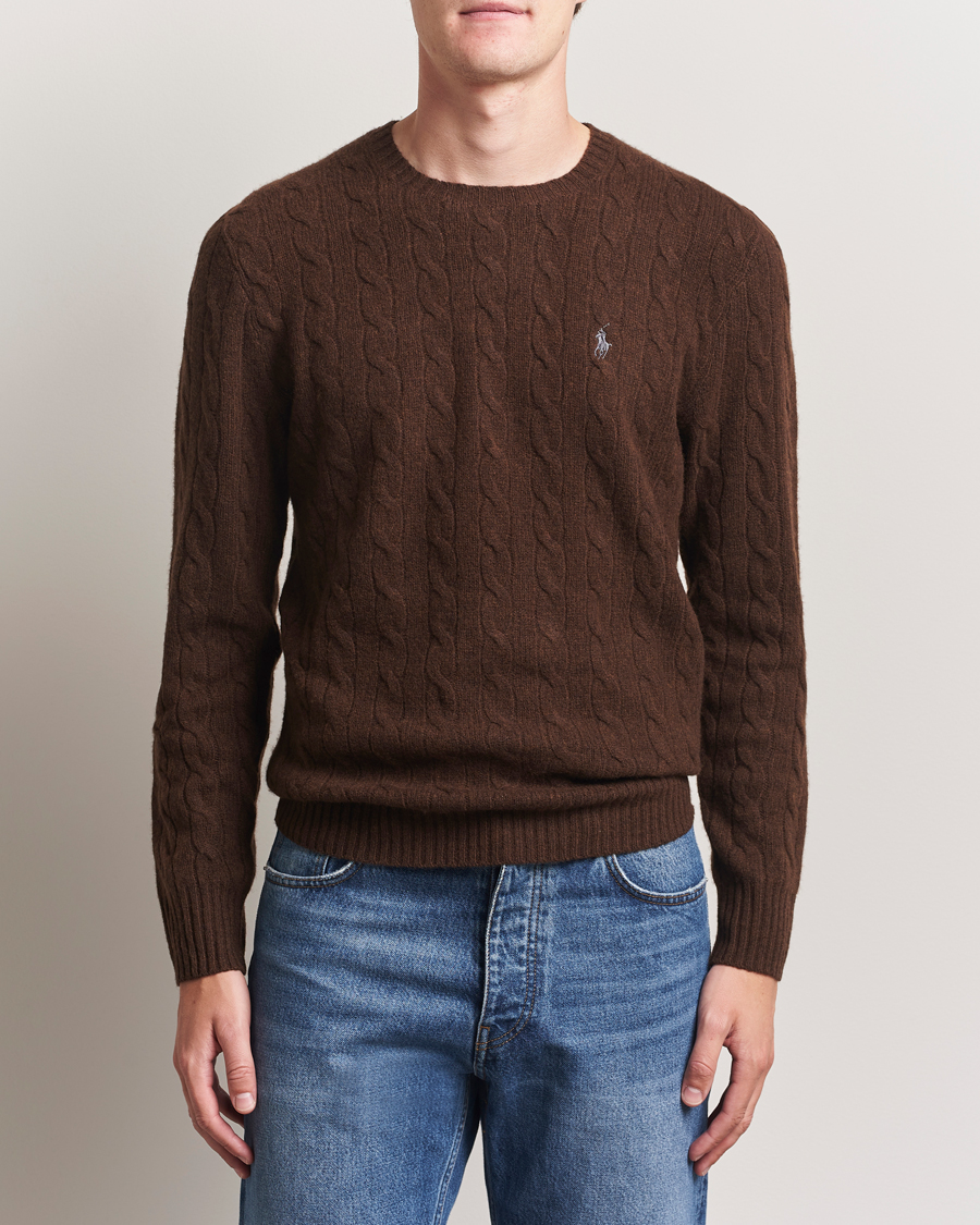 Men | Sweaters & Knitwear | Polo Ralph Lauren | Wool/Cashmere Cable Crew Neck Cacao Brown Heather