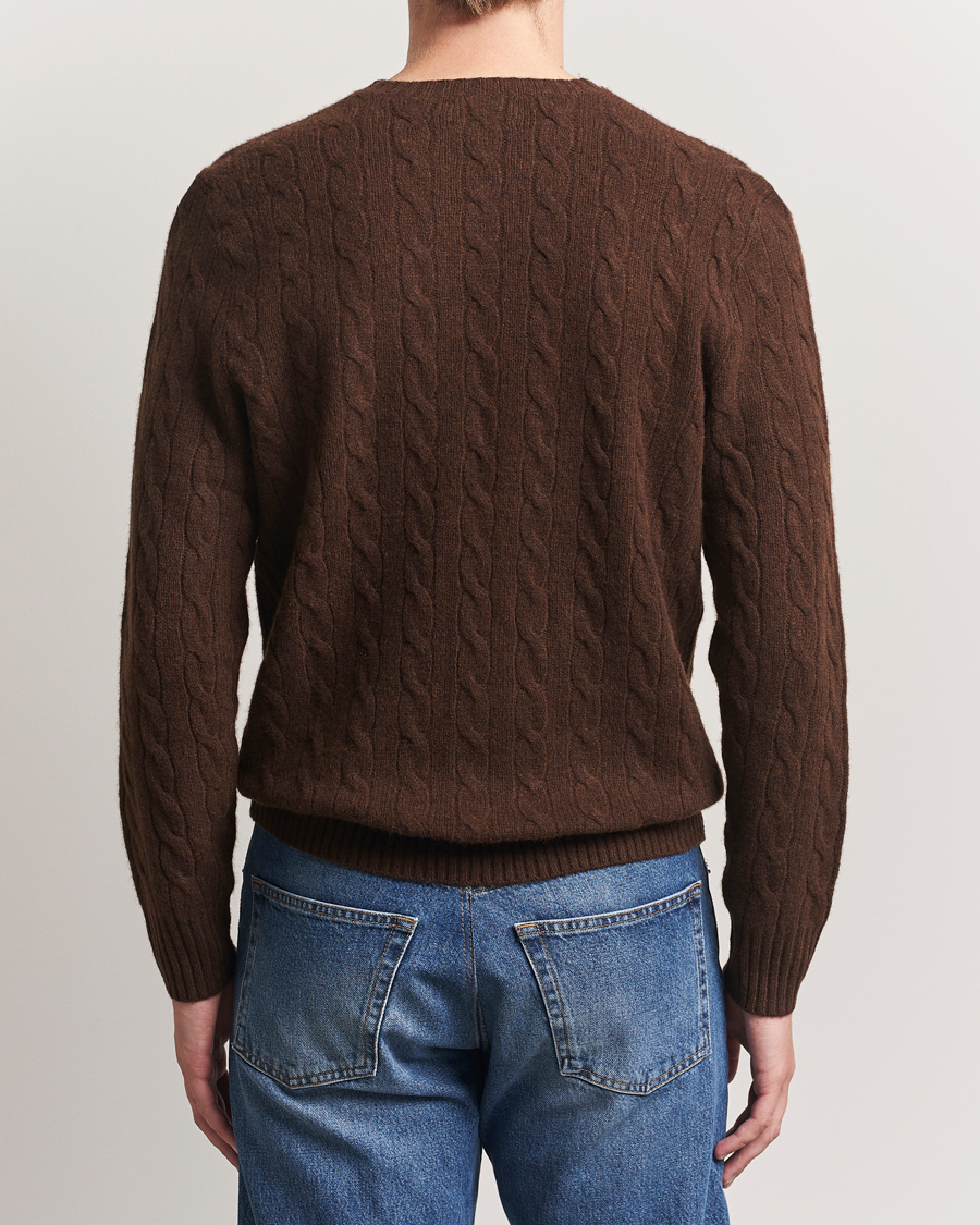 Men | Sweaters & Knitwear | Polo Ralph Lauren | Wool/Cashmere Cable Crew Neck Cacao Brown Heather