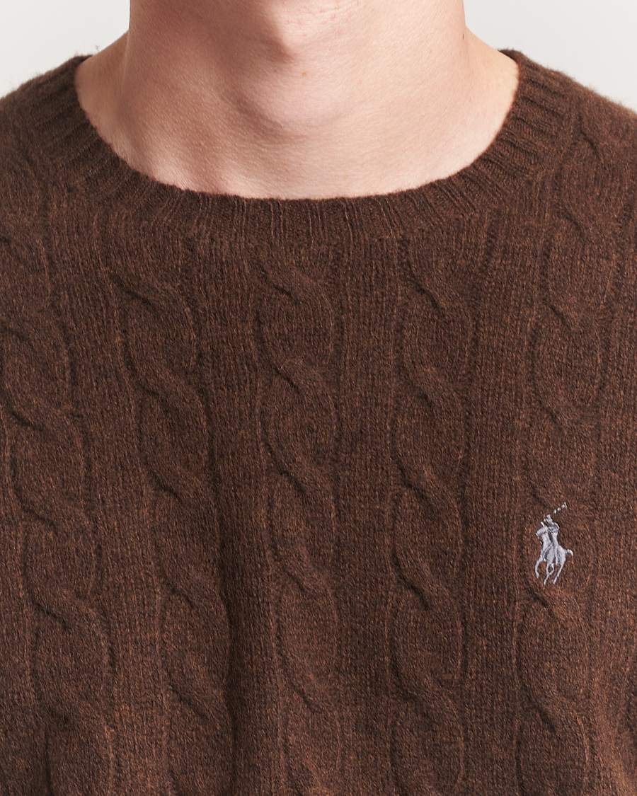 Men | Sweaters & Knitwear | Polo Ralph Lauren | Wool/Cashmere Cable Crew Neck Cacao Brown Heather