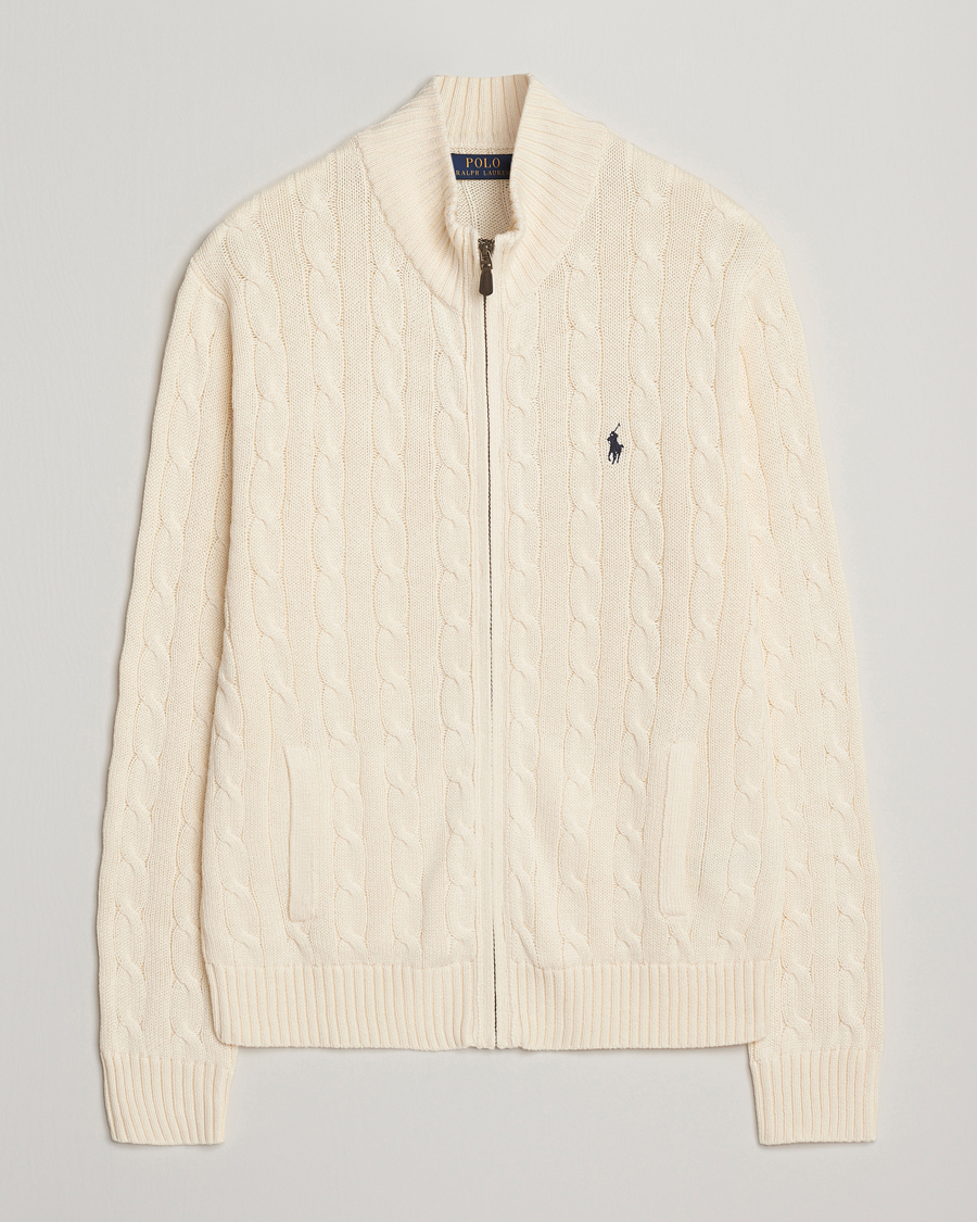 Men | Sweaters & Knitwear | Polo Ralph Lauren | Cotton Cable Full Zip Andover Cream