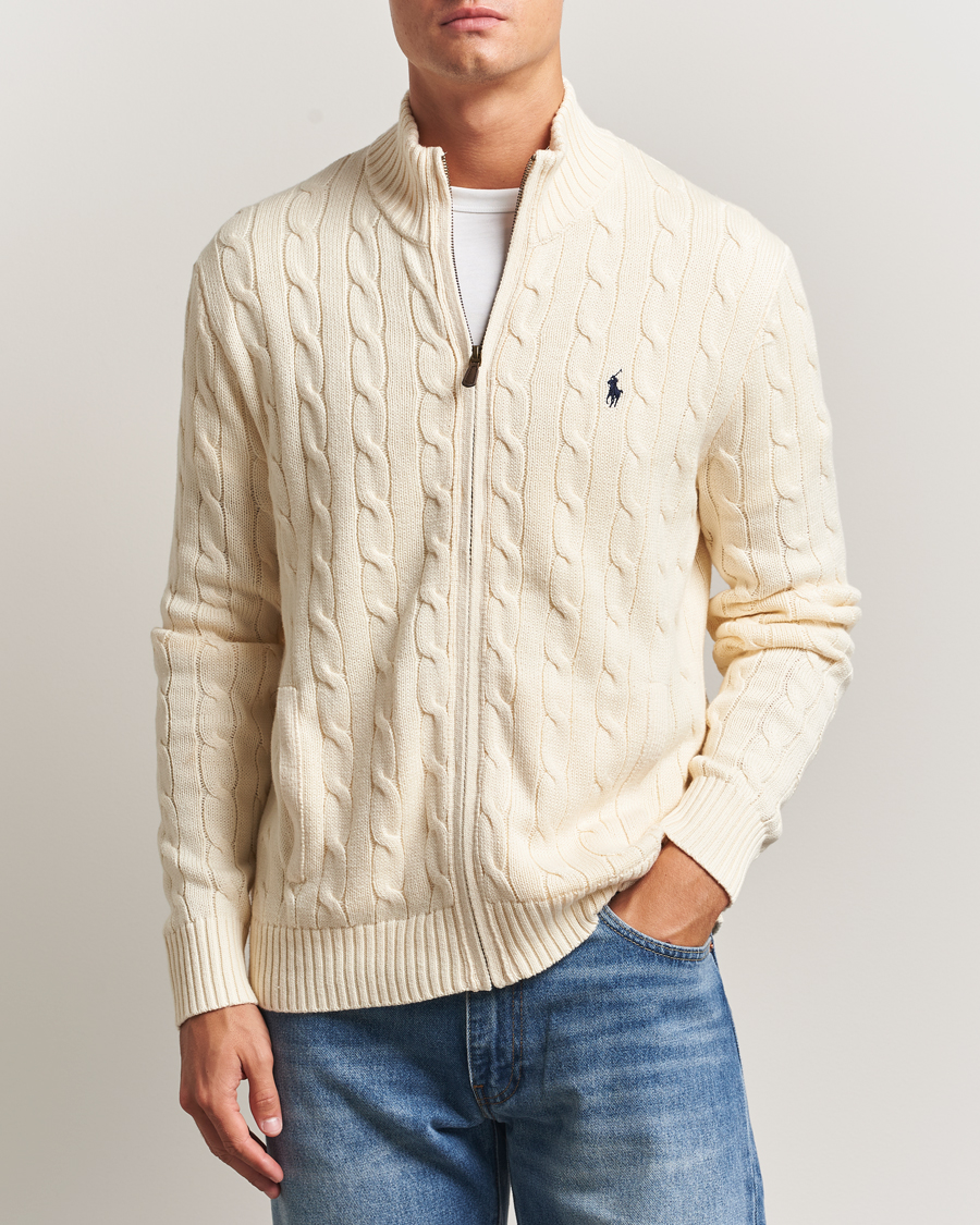 Men | Sweaters & Knitwear | Polo Ralph Lauren | Cotton Cable Full Zip Andover Cream