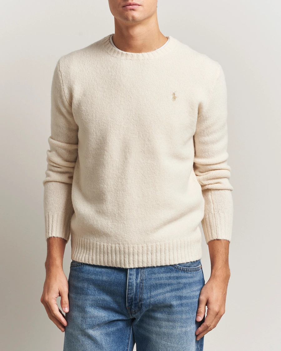Men | Sweaters & Knitwear | Polo Ralph Lauren | Alpaca Crew Neck Sweater Cream Tonal