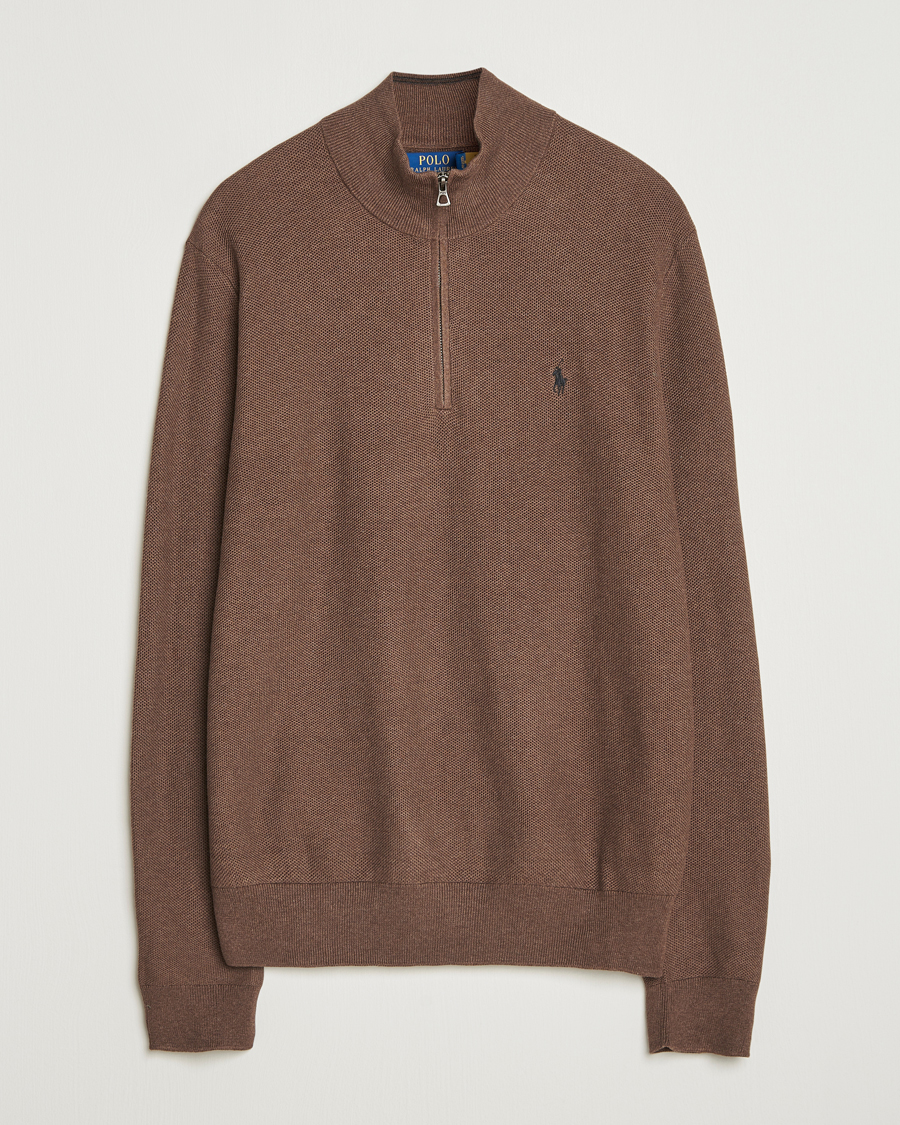 Men | Sweaters & Knitwear | Polo Ralph Lauren | Textured Half Zip Nutmeg Brown
