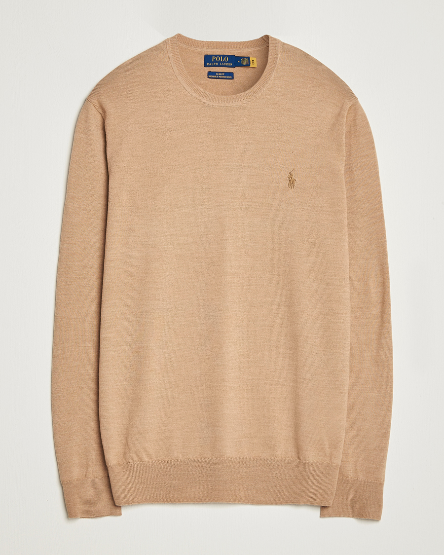 Men | Sweaters & Knitwear | Polo Ralph Lauren | Merino Crew Neck Pullover Camel Melange