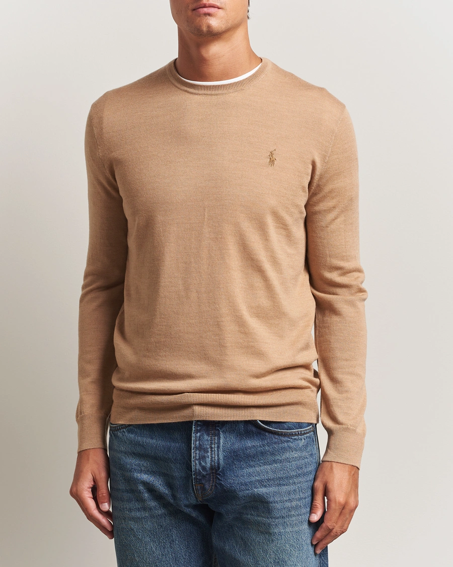 Men | Sweaters & Knitwear | Polo Ralph Lauren | Merino Crew Neck Pullover Camel Melange