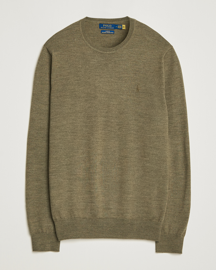 Men | Sweaters & Knitwear | Polo Ralph Lauren | Merino Crew Neck Pullover Cargo Olive Heather