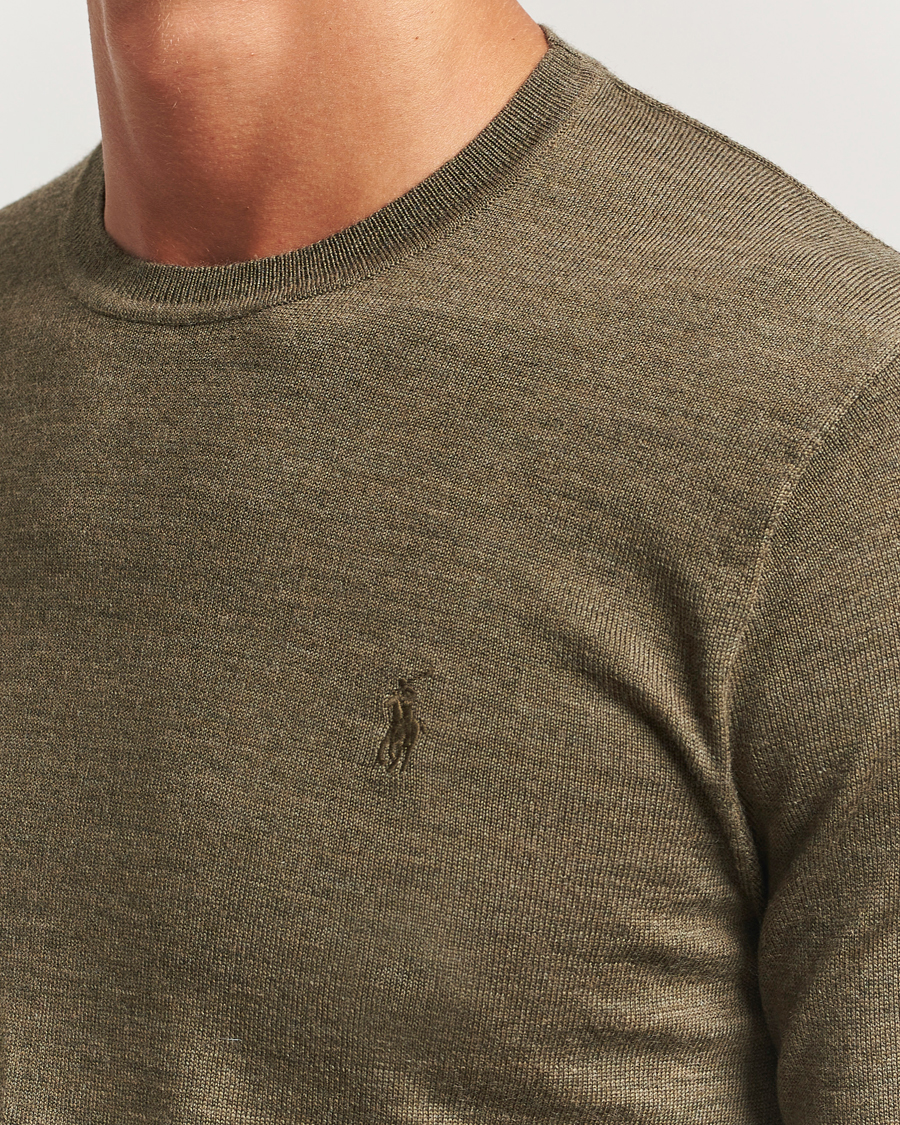 Men | Sweaters & Knitwear | Polo Ralph Lauren | Merino Crew Neck Pullover Cargo Olive Heather