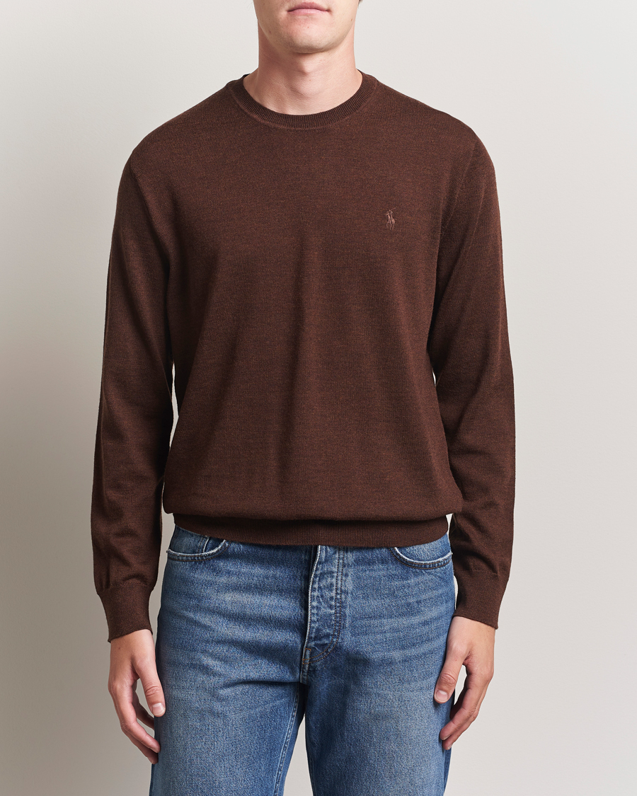 Men | Sweaters & Knitwear | Polo Ralph Lauren | Merino Crew Neck Pullover Burnt Brown Melange