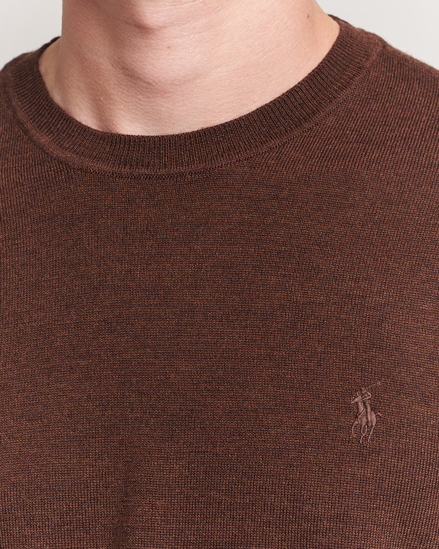Men | Sweaters & Knitwear | Polo Ralph Lauren | Merino Crew Neck Pullover Burnt Brown Melange
