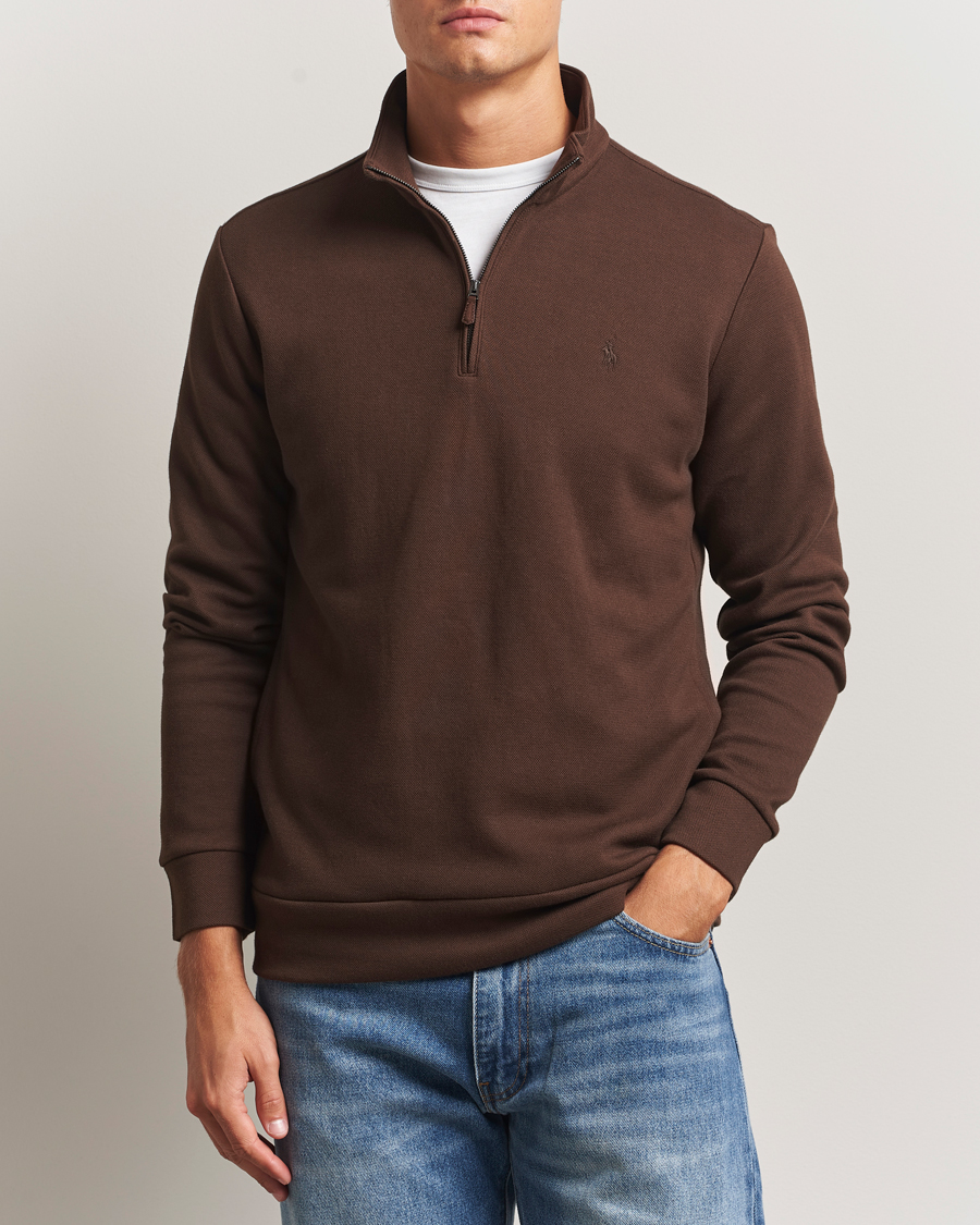 Men | Sweaters & Knitwear | Polo Ralph Lauren | Double Knit Jaquard Half Zip Sweater Nutmeg Brown