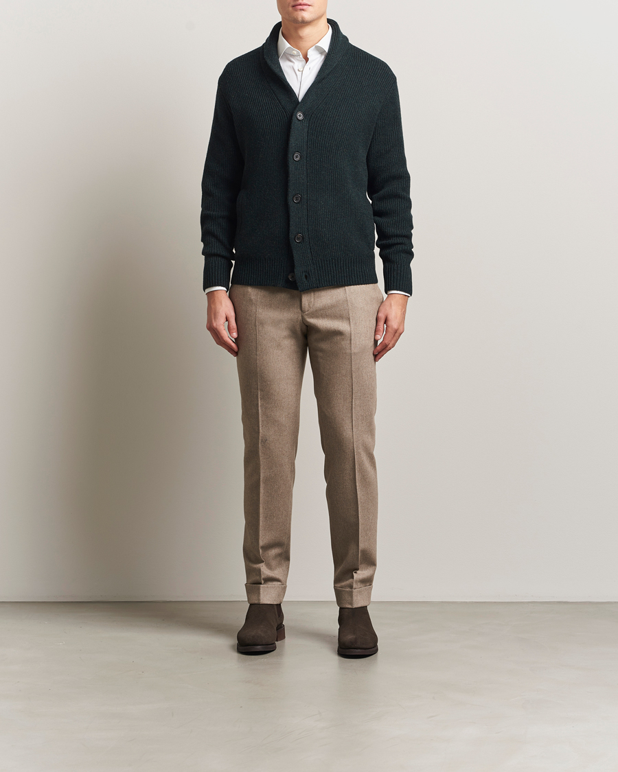 Men | Sweaters & Knitwear | Charles Tyrwhitt | Chunky Merino Shawl Neck Cardigan Forest Green