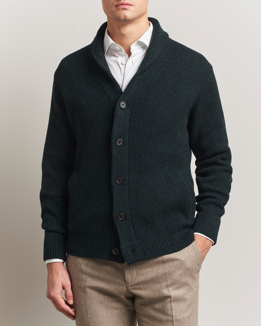 Men | Sweaters & Knitwear | Charles Tyrwhitt | Chunky Merino Shawl Neck Cardigan Forest Green
