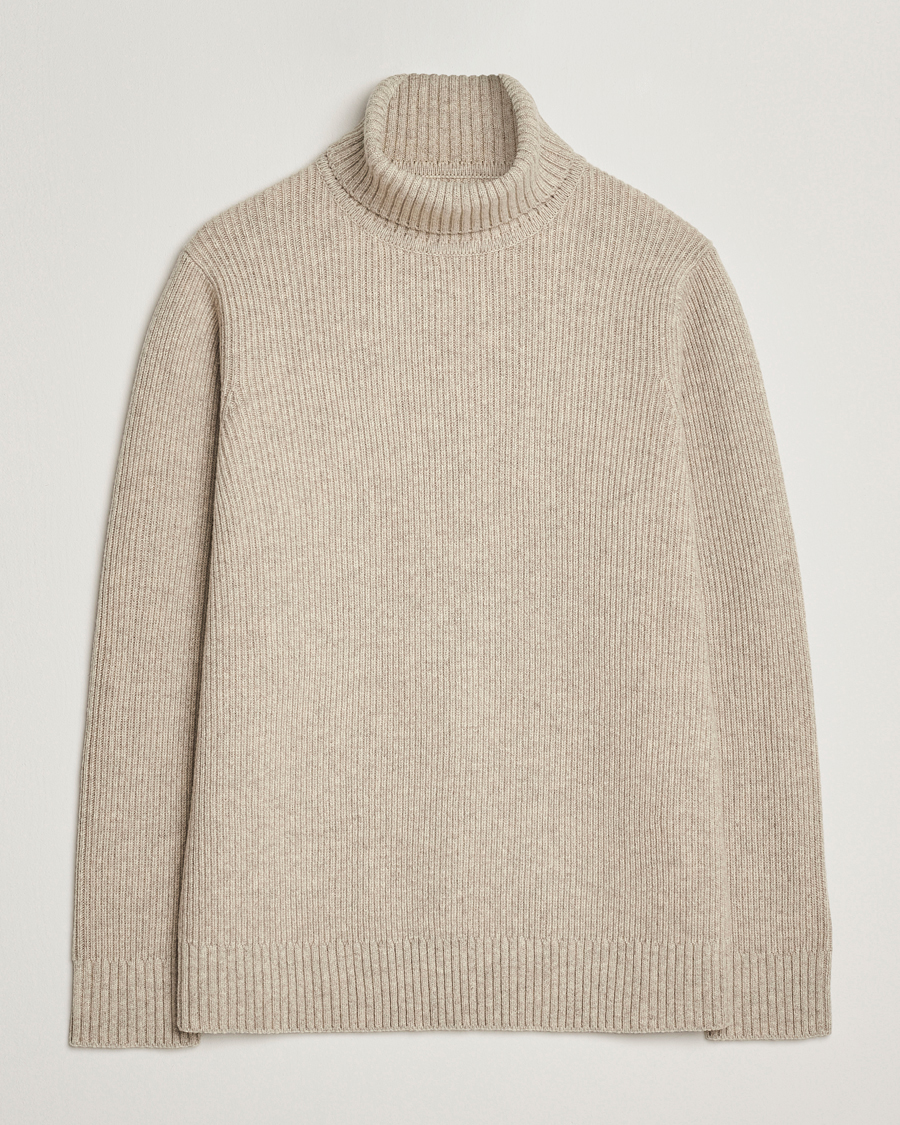 Men | Sweaters & Knitwear | Charles Tyrwhitt | Chunky Merino Roll Neck Oatmeal